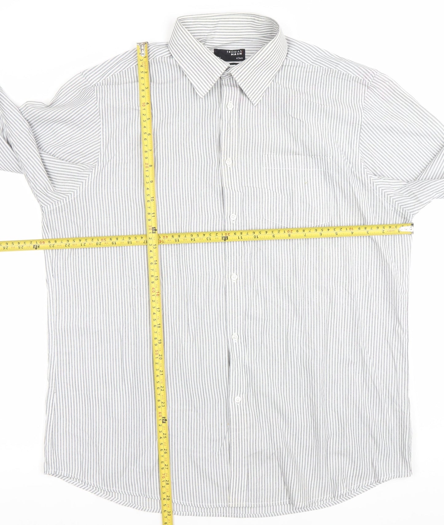 Thomas Nash Men's Grey Striped Long Sleeve Dress Shirt 17in 43cm