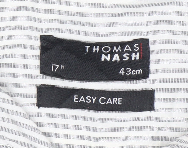 Thomas Nash Men's Grey Striped Long Sleeve Dress Shirt 17in 43cm