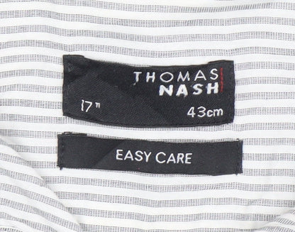 Thomas Nash Men's Grey Striped Long Sleeve Dress Shirt 17in 43cm