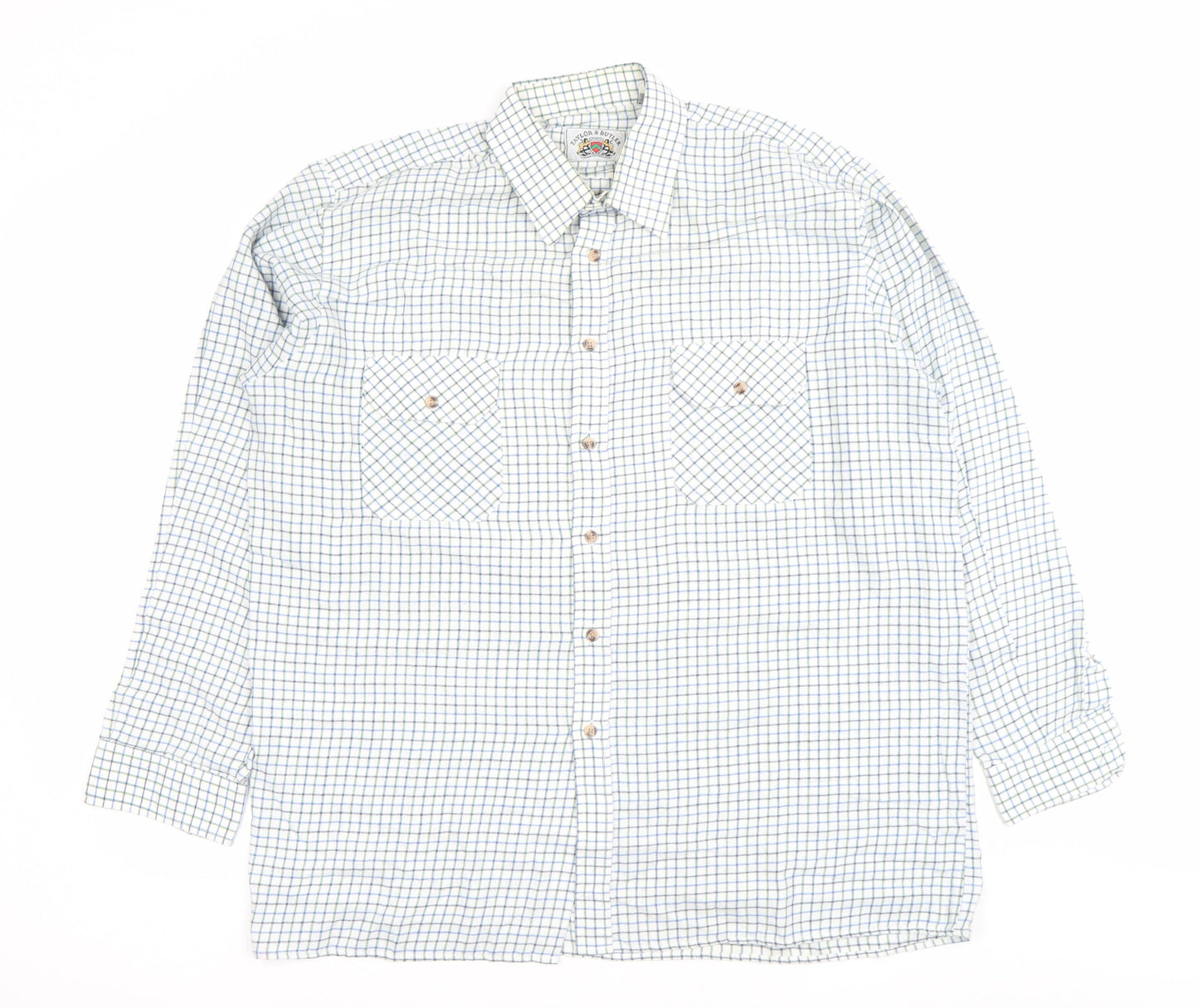 Taylor & Butler Men’s White Check Long Sleeve Button-Up Shirt L