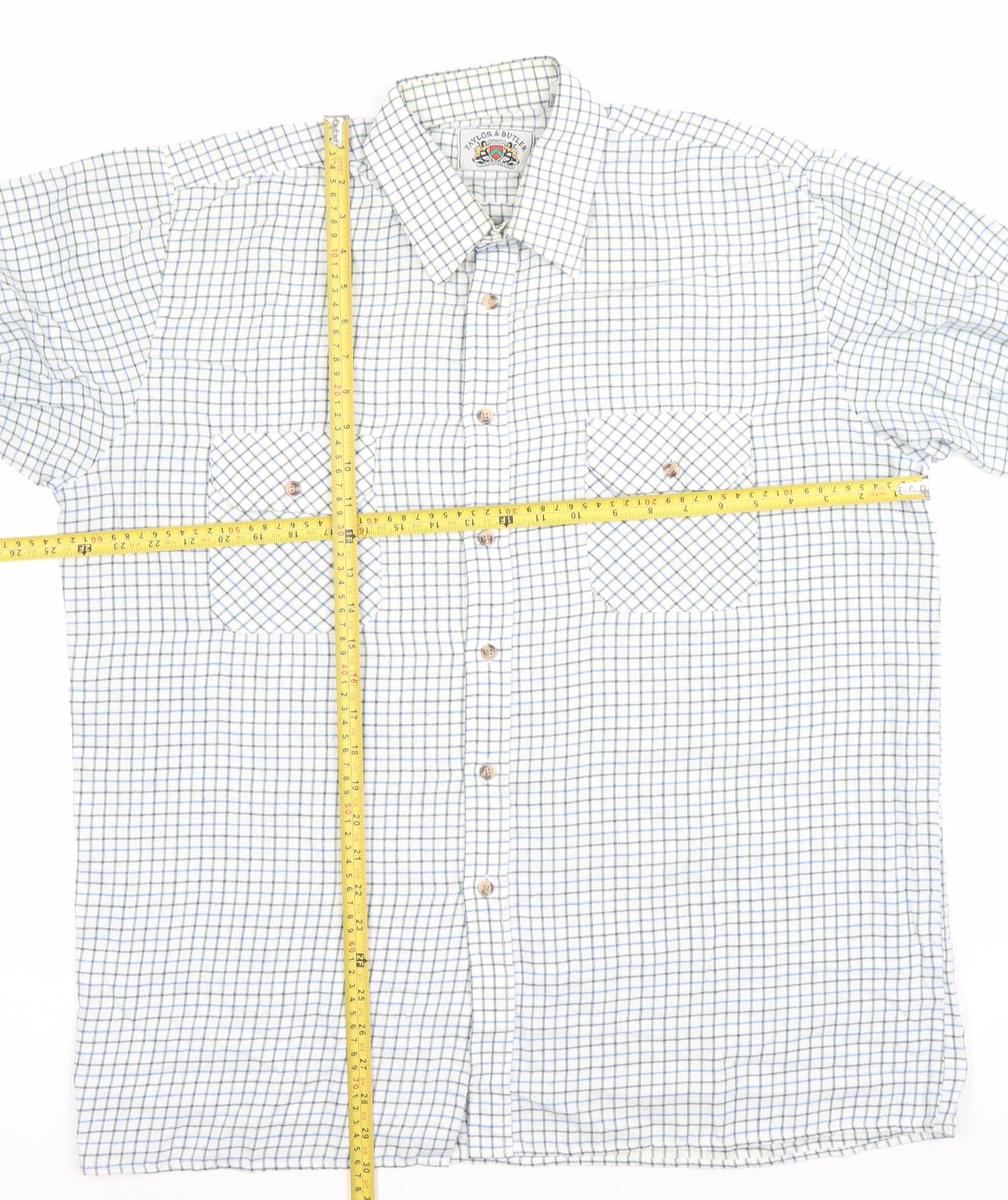Taylor & Butler Men’s White Check Long Sleeve Button-Up Shirt L