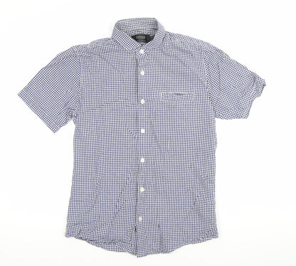 Topman Men's Blue Check Short Sleeve Button-Up Shirt Size S