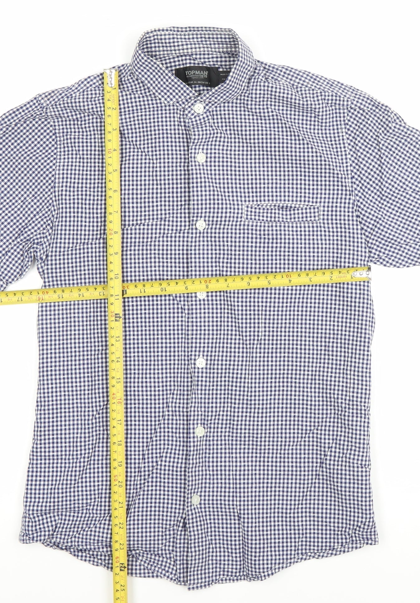 Topman Men's Blue Check Short Sleeve Button-Up Shirt Size S