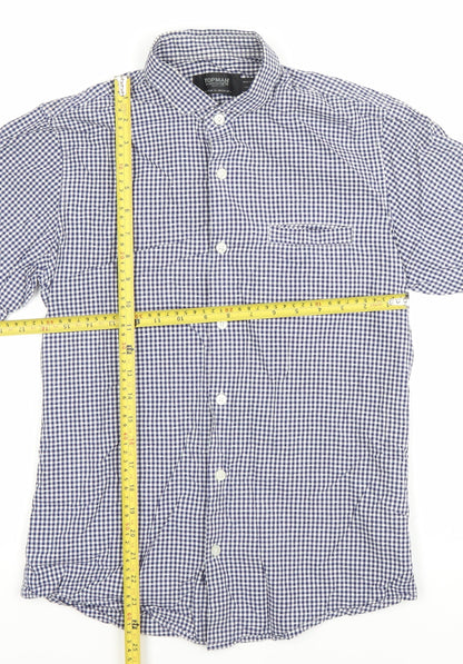 Topman Men's Blue Check Short Sleeve Button-Up Shirt Size S