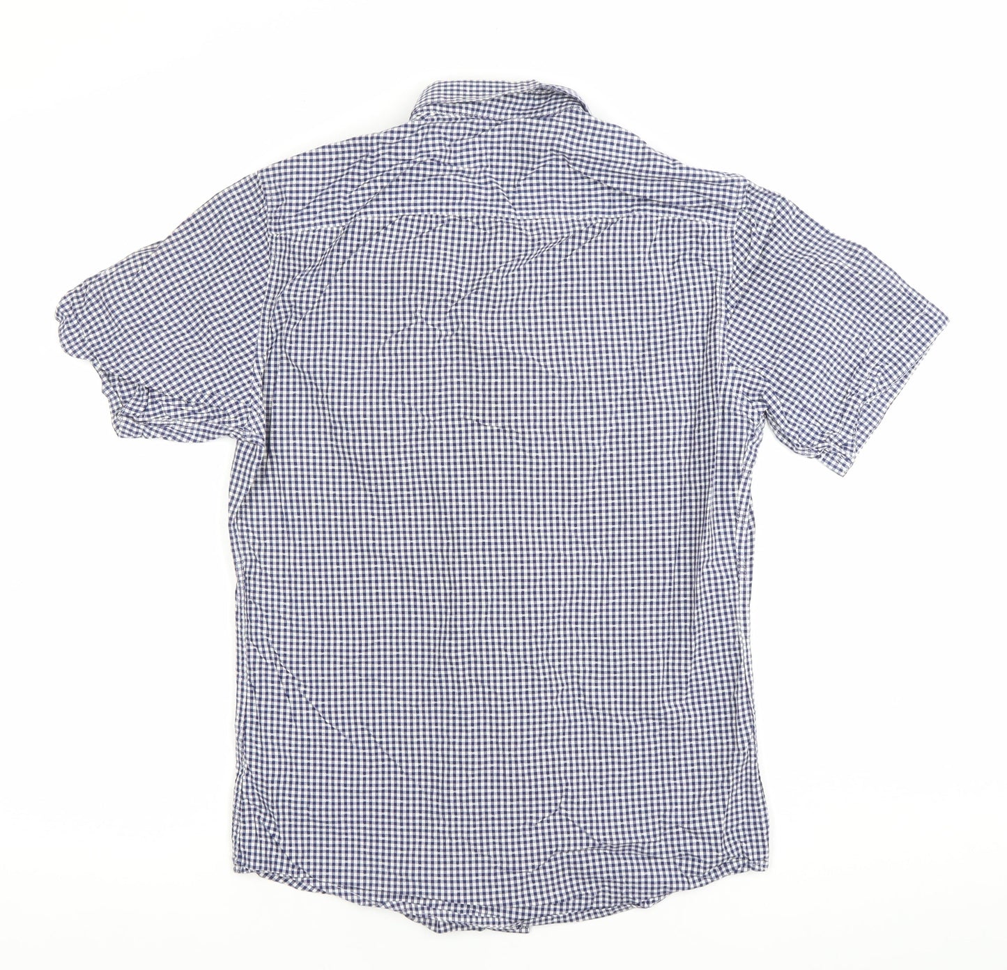 Topman Men's Blue Check Short Sleeve Button-Up Shirt Size S