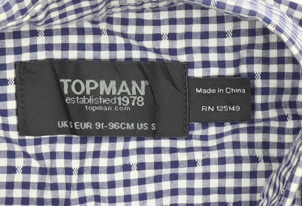 Topman Men's Blue Check Short Sleeve Button-Up Shirt Size S