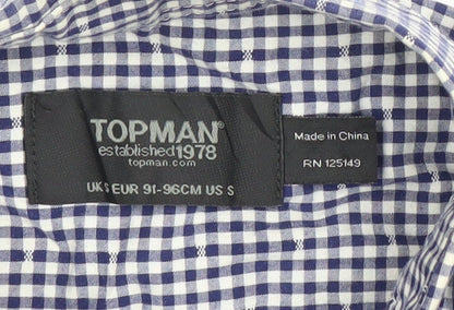 Topman Men's Blue Check Short Sleeve Button-Up Shirt Size S