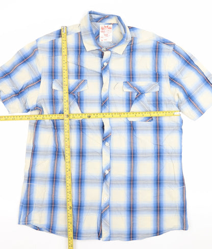 Burton Men's Blue Check Short Sleeve Cotton Casual Shirt L