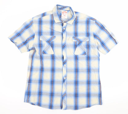 Burton Men's Blue Check Short Sleeve Cotton Casual Shirt L
