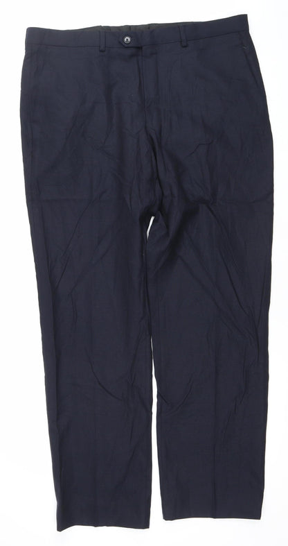 Marks and Spencer Men's Blue Wool Dress Pants 38W 33L Straight Fit