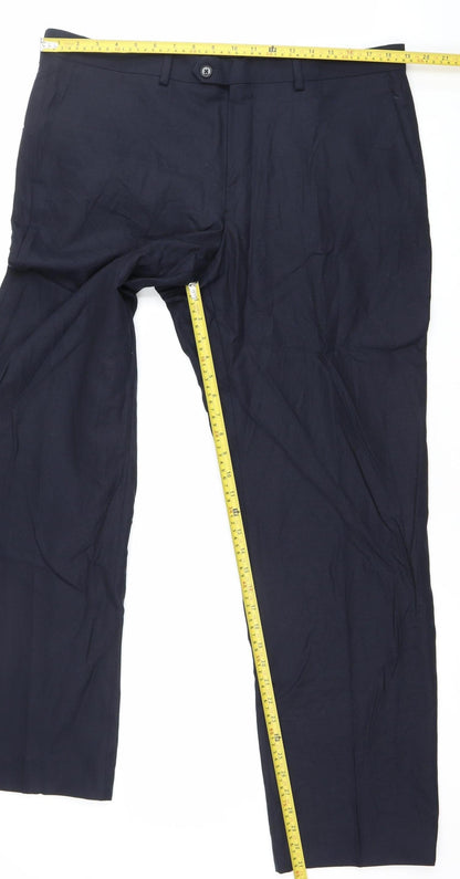 Marks and Spencer Men's Blue Wool Dress Pants 38W 33L Straight Fit
