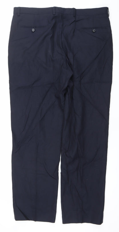 Marks and Spencer Men's Blue Wool Dress Pants 38W 33L Straight Fit