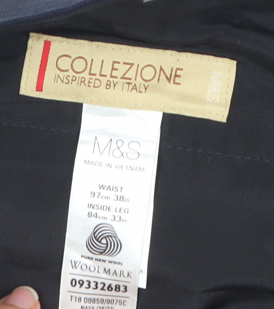 Marks and Spencer Men's Blue Wool Dress Pants 38W 33L Straight Fit