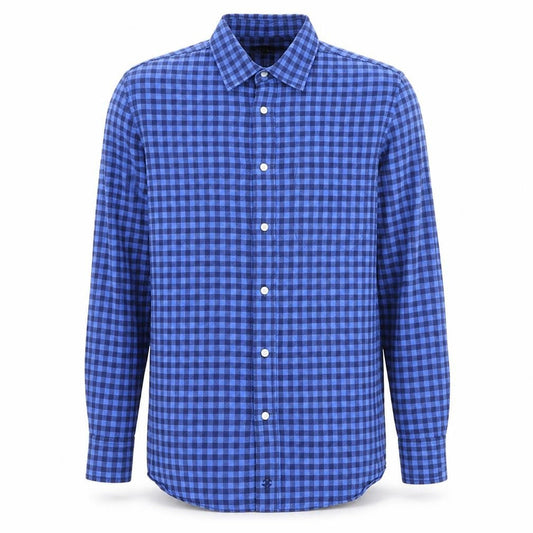 Front view of Jaeger Men’s Blue Check Cotton Button-Up Shirt, size S