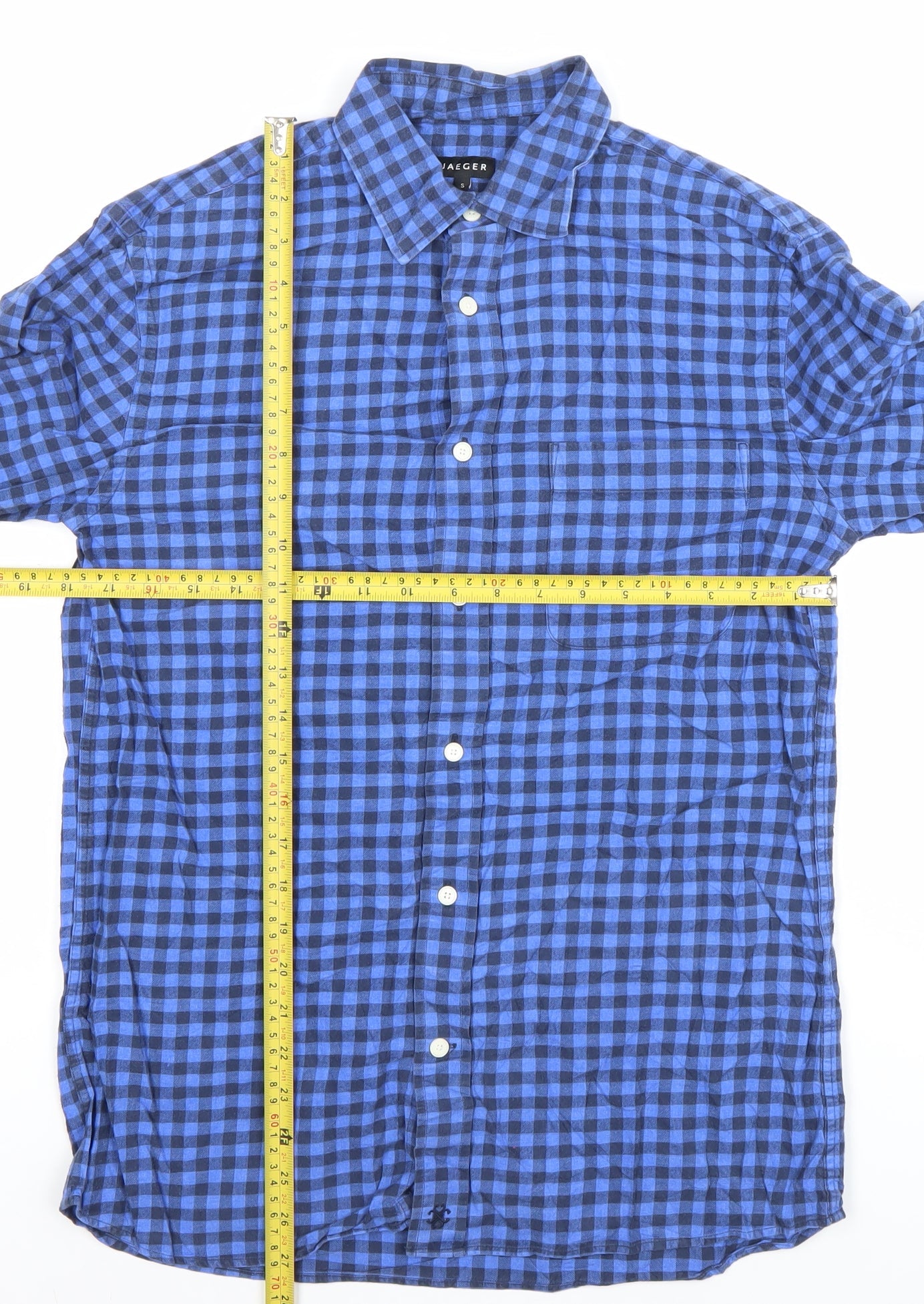 Jaeger Men’s Blue Check Cotton Button-Up Shirt Size S