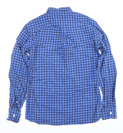 Jaeger Men’s Blue Check Cotton Button-Up Shirt Size S