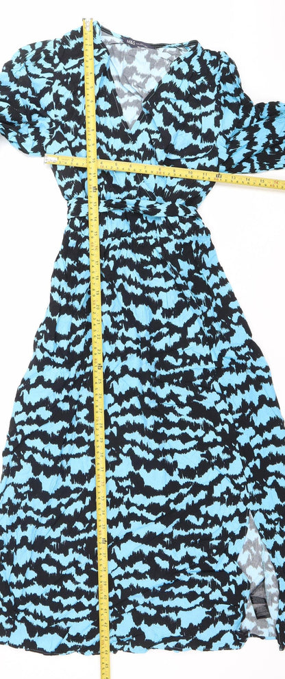 Marks and Spencer Women’s Blue Black Animal Print Ruched Bodycon Dress Size 8