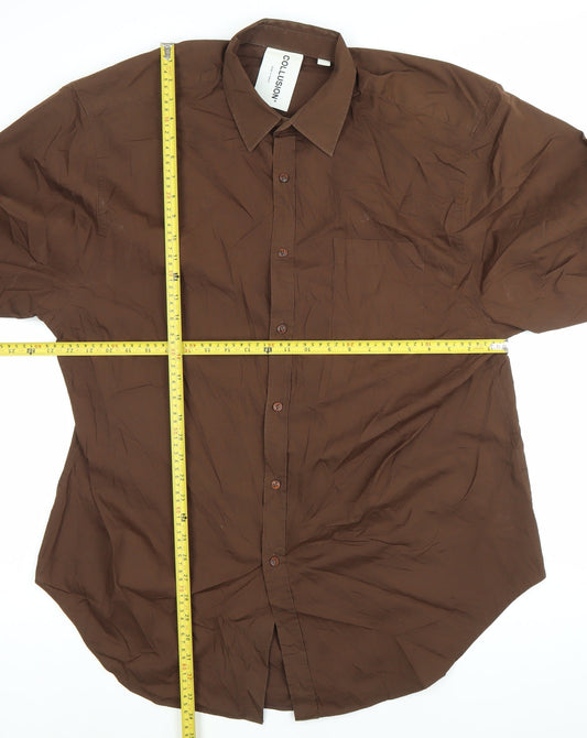 Unisex Adults UK Size L COLLUSION Brown Basic Button-Up