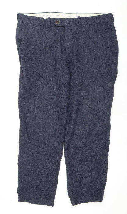 Marks and Spencer Men’s Blue Wool Slim Fit Dress Trousers 36W 29L