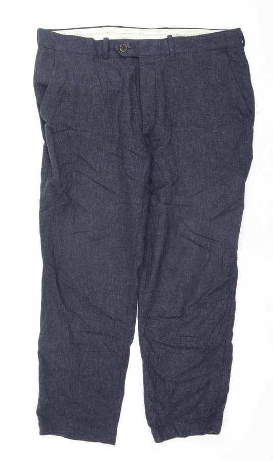 Marks and Spencer Men’s Blue Wool Slim Fit Dress Trousers 36W 29L