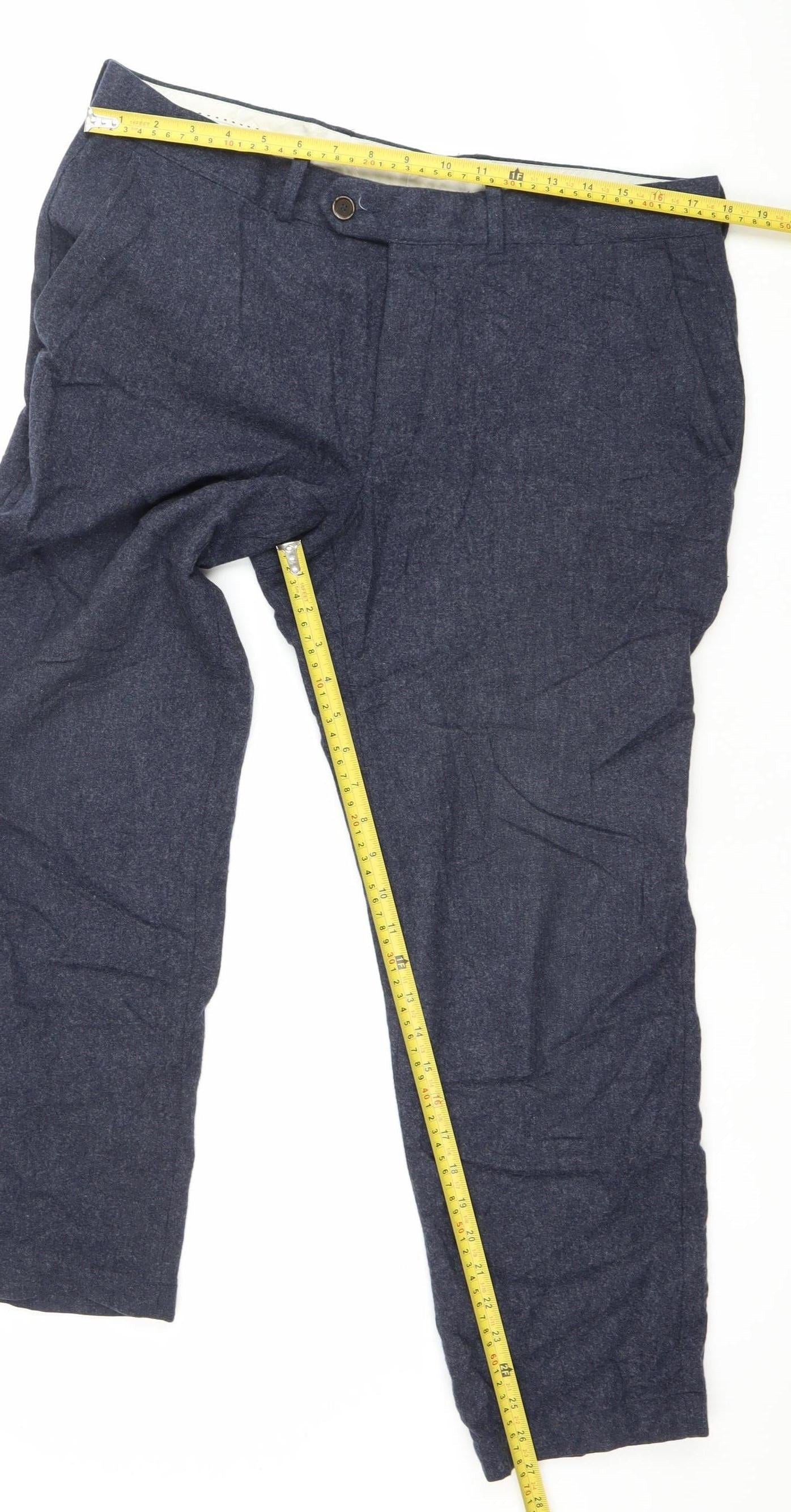 Marks and Spencer Men’s Blue Wool Slim Fit Dress Trousers 36W 29L