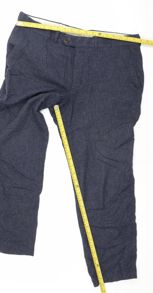 Marks and Spencer Men’s Blue Wool Slim Fit Dress Trousers 36W 29L