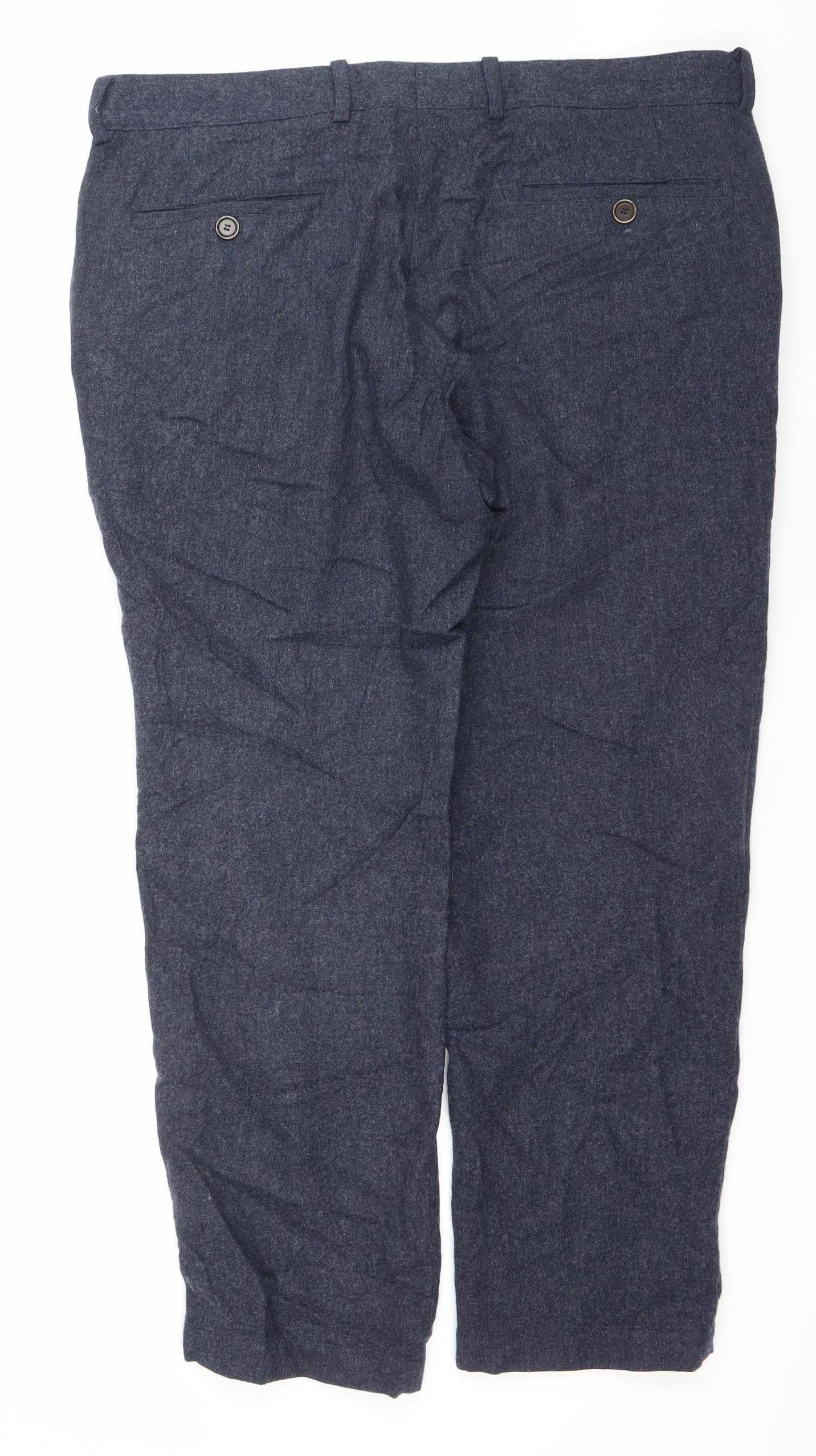 Marks and Spencer Men’s Blue Wool Slim Fit Dress Trousers 36W 29L