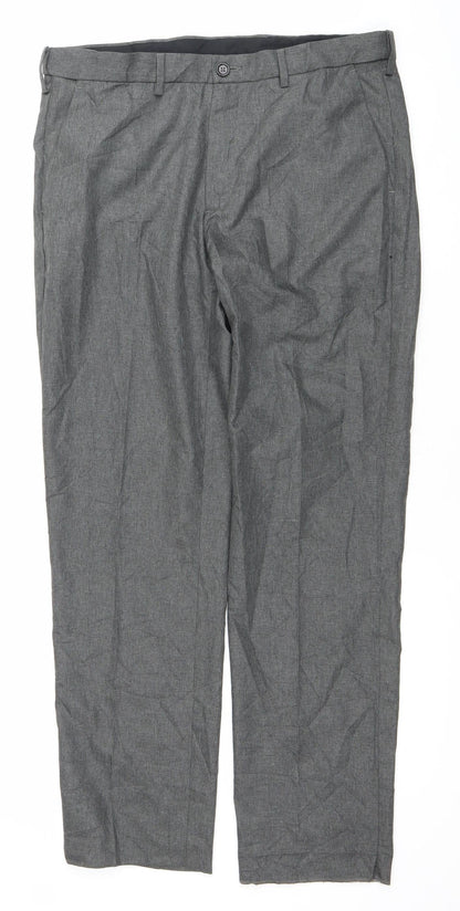 Marks and Spencer Men's Grey Regular Fit Dress Trousers 34W 31L