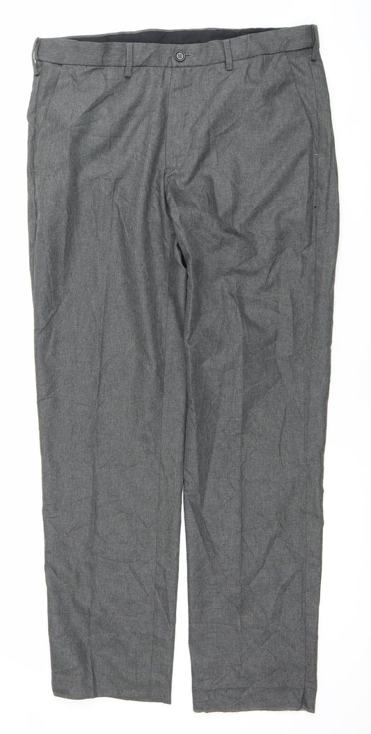 Marks and Spencer Men's Grey Regular Fit Dress Trousers 34W 31L