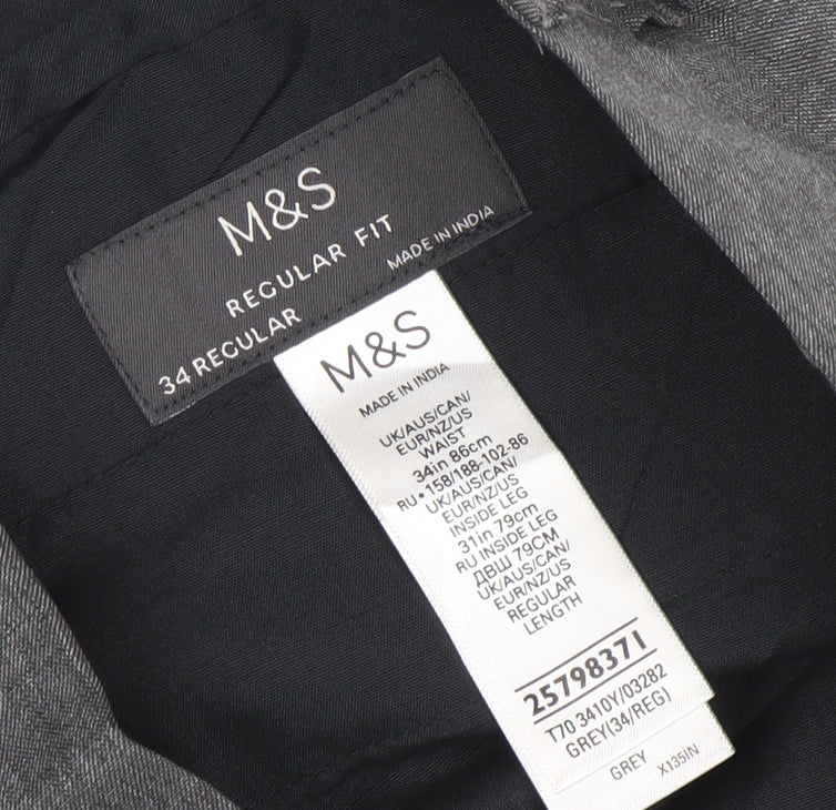 Marks and Spencer Men's Grey Regular Fit Dress Trousers 34W 31L