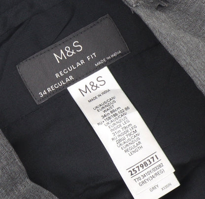 Marks and Spencer Men's Grey Regular Fit Dress Trousers 34W 31L