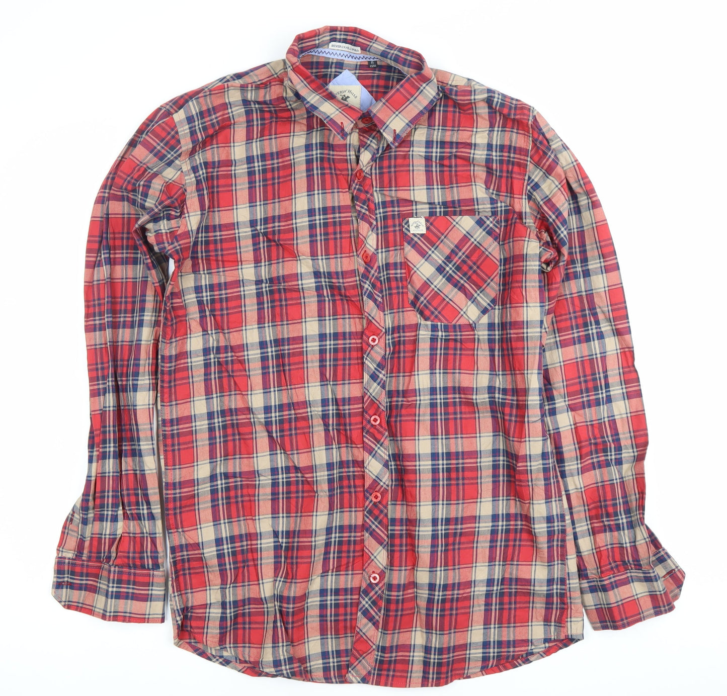 Beverly Hills Polo Club Men’s Red Plaid Cotton Long Sleeve Shirt XL