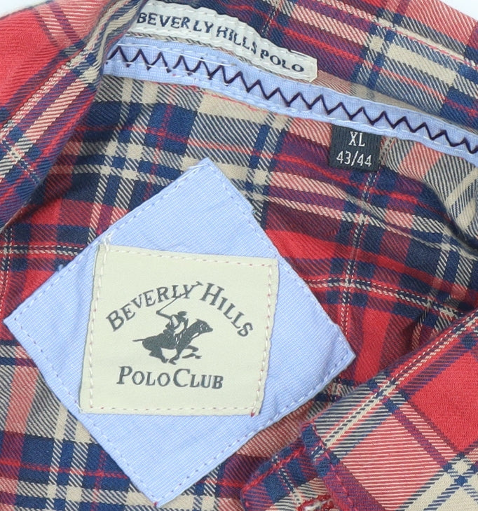 Beverly Hills Polo Club Men’s Red Plaid Cotton Long Sleeve Shirt XL
