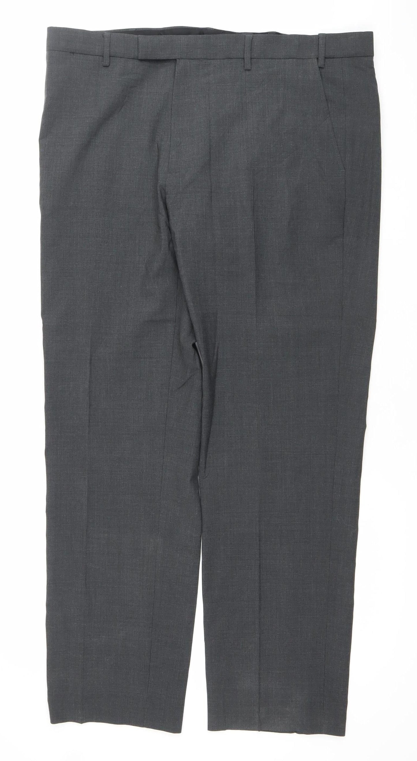 Marks and Spencer Mens Grey Wool Blend Regular 38x31 Dress Trousers