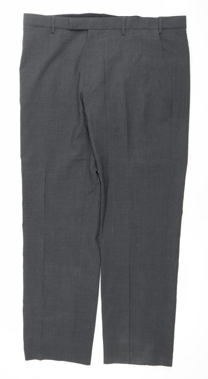 Marks and Spencer Mens Grey Wool Blend Regular 38x31 Dress Trousers