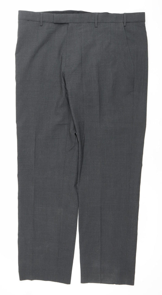 Marks and Spencer Mens Grey Wool Blend Regular 38x31 Dress Trousers