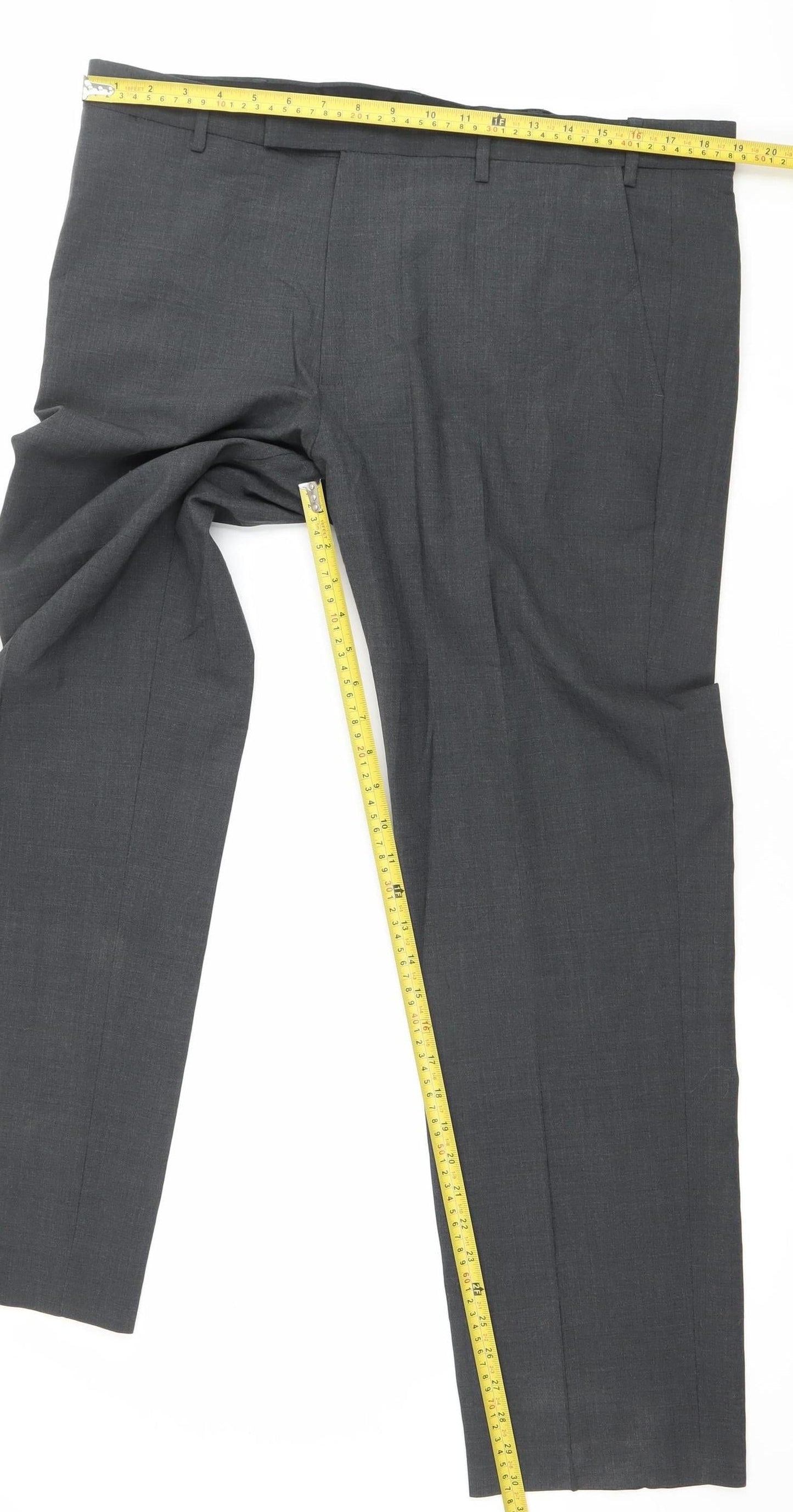 Marks and Spencer Mens Grey Wool Blend Regular 38x31 Dress Trousers