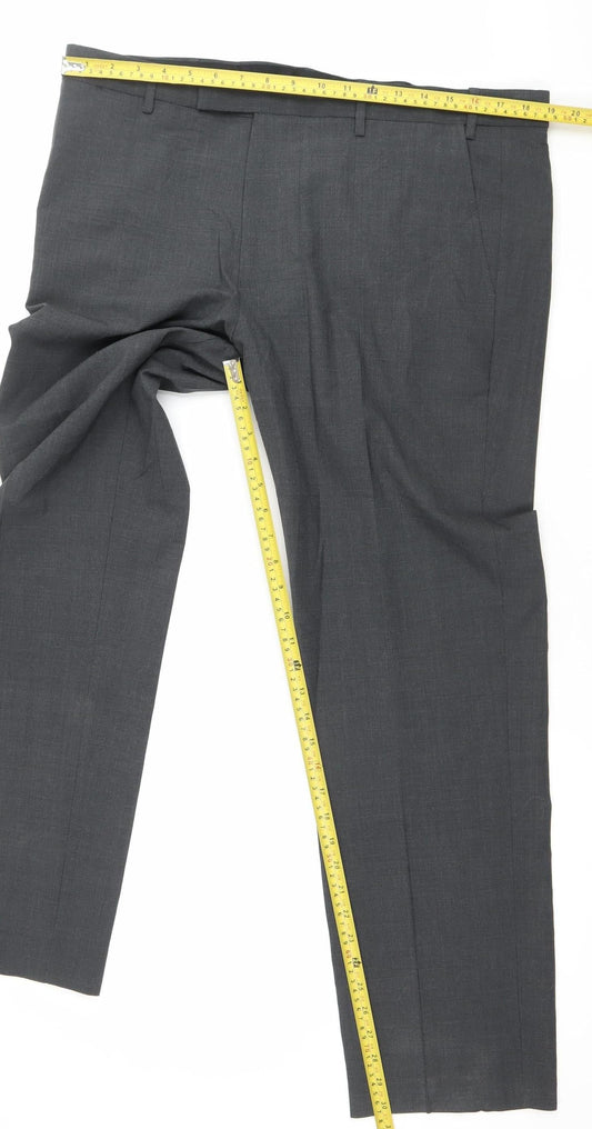 Marks and Spencer Mens Grey Wool Blend Regular 38x31 Dress Trousers