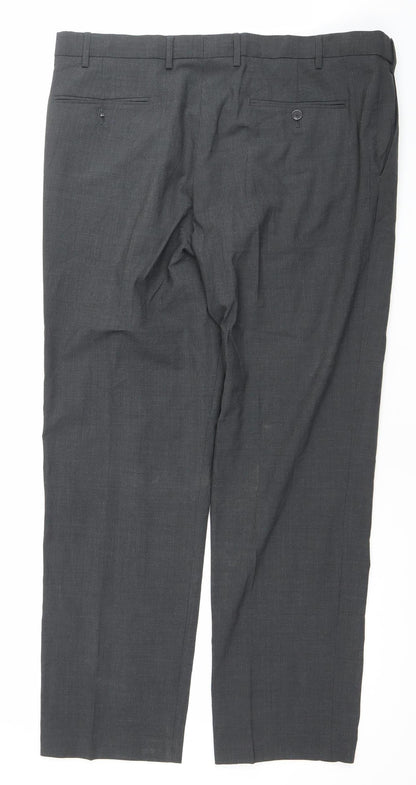 Marks and Spencer Mens Grey Wool Blend Regular 38x31 Dress Trousers