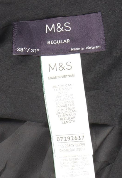 Marks and Spencer Mens Grey Wool Blend Regular 38x31 Dress Trousers