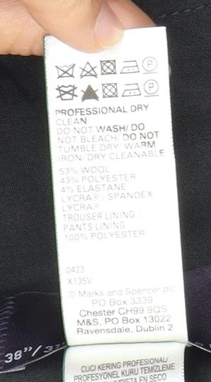 Marks and Spencer Mens Grey Wool Blend Regular 38x31 Dress Trousers