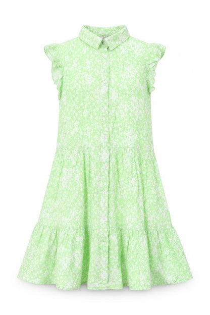 Stradivarius Women’s Green Floral Shirt Dress Size 8 Collared Ruffle