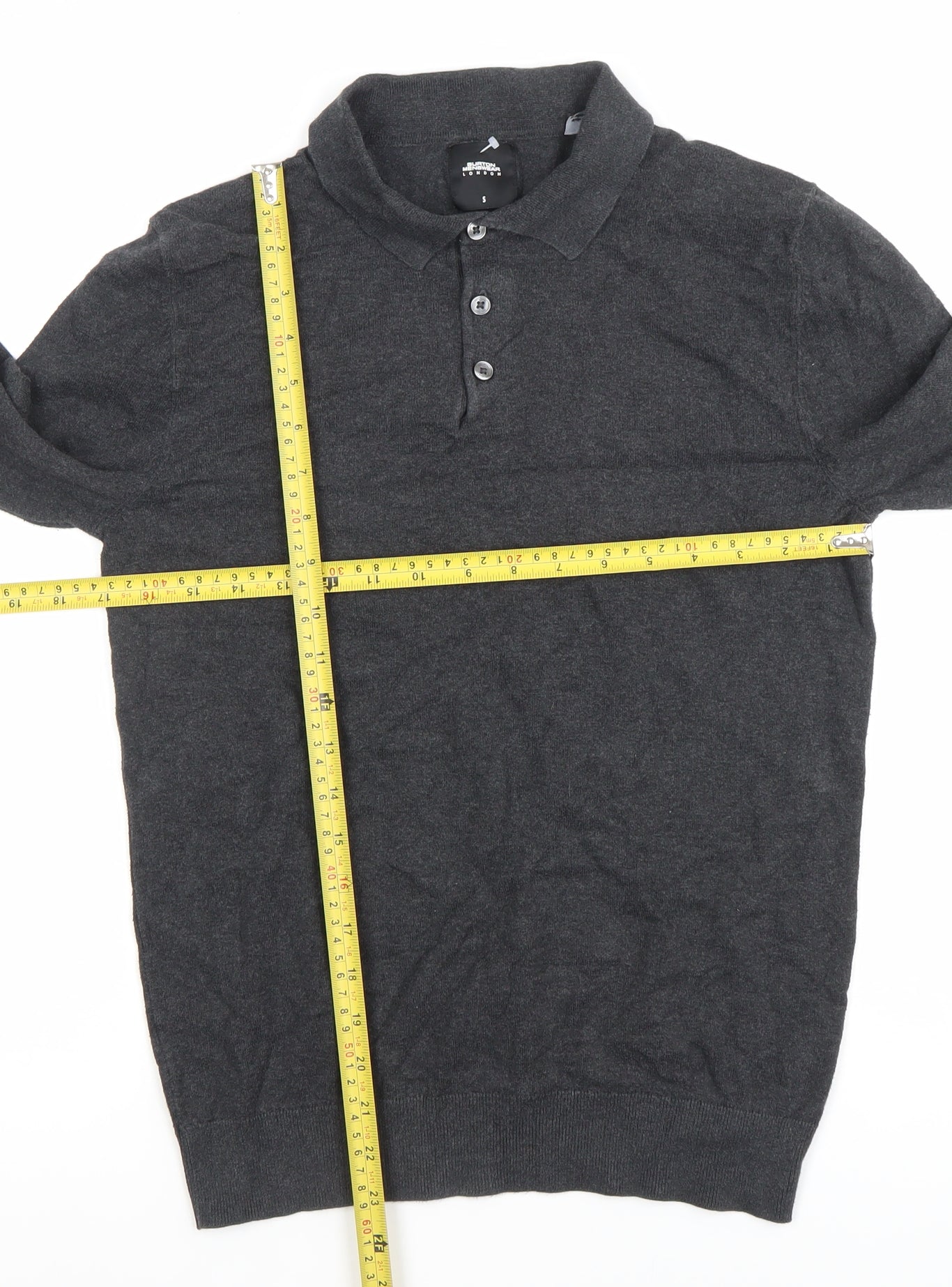 Burton Menswear Men’s Grey Small Long Sleeve Polo Shirt Cotton Blend