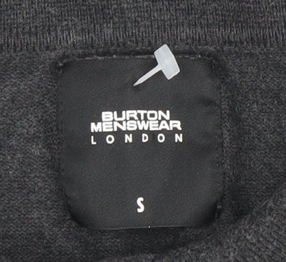 Burton Menswear Men’s Grey Small Long Sleeve Polo Shirt Cotton Blend