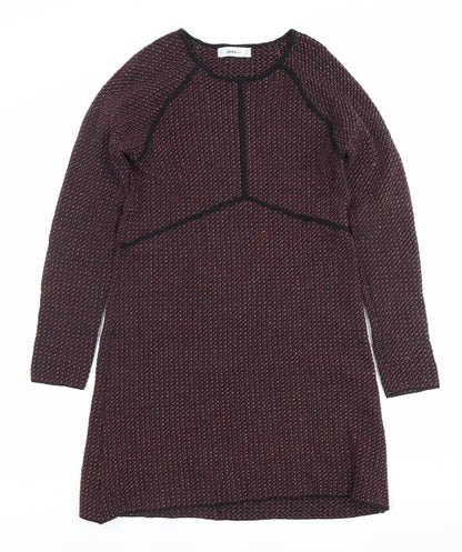 Zara Women’s Multicoloured Knit Shift Dress Size 8 Long Sleeve
