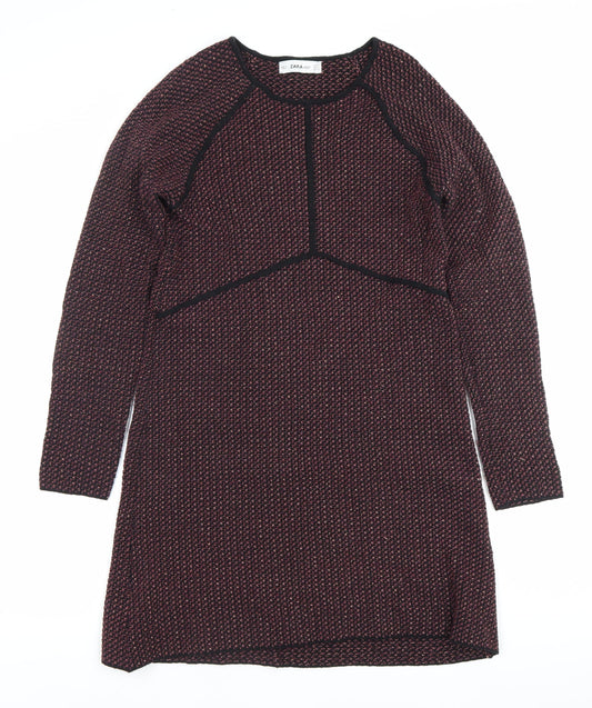 Zara Women’s Multicoloured Knit Shift Dress Size 8 Long Sleeve