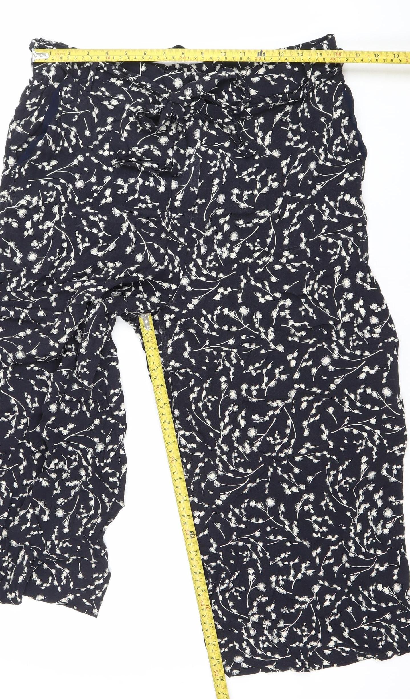 Hobbs Women’s Blue Floral Wide-Leg Trousers Size 16 Viscose