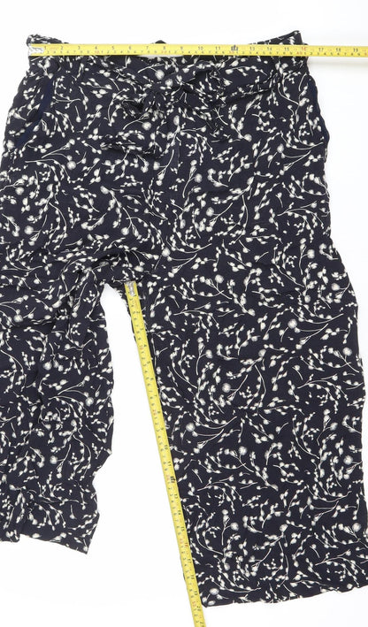 Hobbs Women’s Blue Floral Wide-Leg Trousers Size 16 Viscose