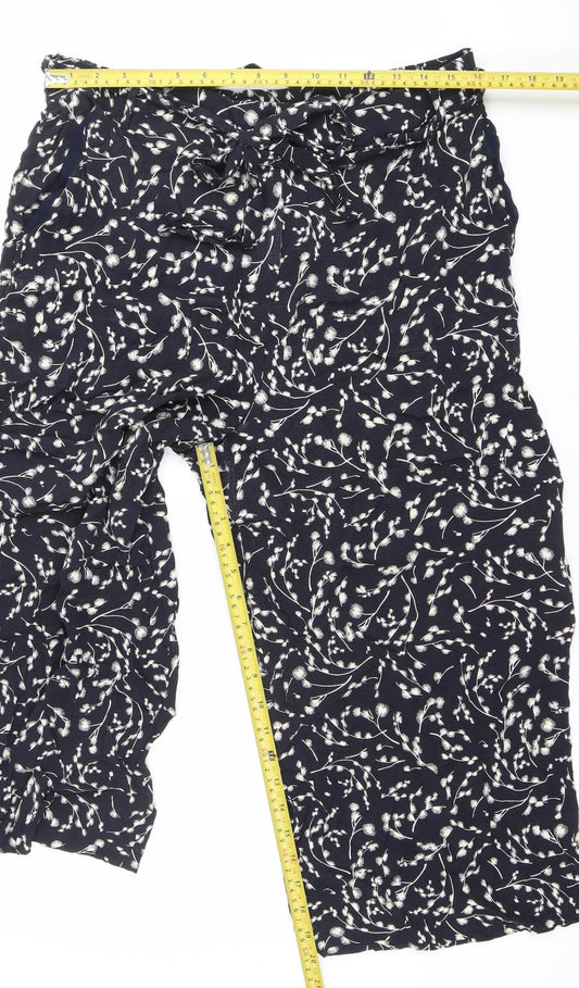 Hobbs Women’s Blue Floral Wide-Leg Trousers Size 16 Viscose