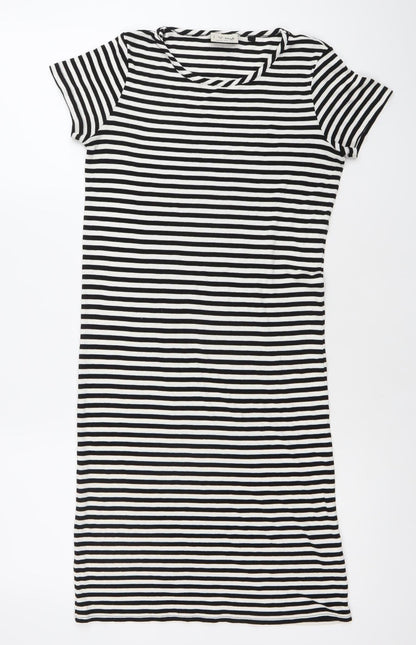 Next Teens Black White Striped T-Shirt Dress Size 12-14